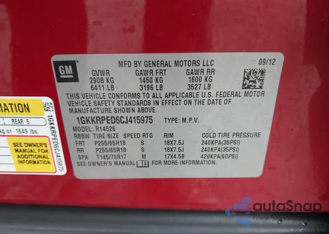 2012 GMC Acadia Sle z USA, uszkodzony, nr VIN 1GKKRPED6CJ415975